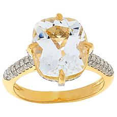 "As Is" Rarities Cushion-Cut Gemstone and Diamond Gold-Plated Ring