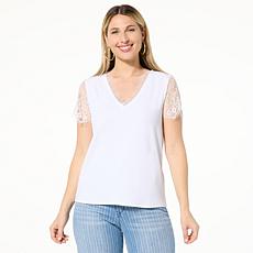 "As Is" TWRHLL by Christie Brinkley Lace Sleeve Knit Top