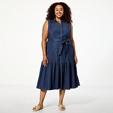 "As Is" TWRHLL by Christie Brinkley Sleeveless Denim Midi Dress