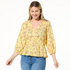 "As Is" TWRHLL by Christie Brinkley Smocked Waist Top