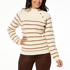 "As Is" TWRHLL by Christie Brinkley Striped Mock-Neck Sweater