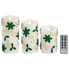 "As Is" Unmatched 3D Flame Holly Candles - Set of 3