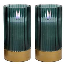 "As Is" Unmatched Set of 2 Ribbed Glass Flameless Candles