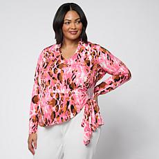 "As Is" Vivica A. Fox Collection Long-Sleeve Notched Collar Peplum Top
