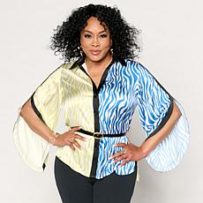 "As Is" Vivica A. Fox Collection Split-Sleeve Button-Down Top