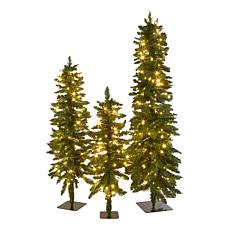 "As Is" Winter Lane Down Swept LED Trees 3-Piece Set