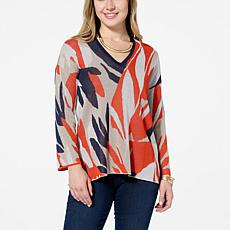 "As Is" WynneCollection Jacquard Patterned Knit V-Neck Sweater