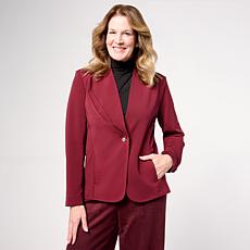 "As Is" WynneCollection Luxe Crepe Knit Blazer with Tuck Detail