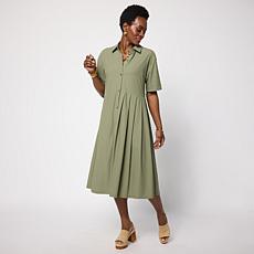 "As Is" WynneCollection Stretch Tech Short-Sleeve Pleated Dress