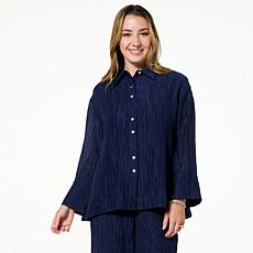 "As Is" WynneCollection Textured Crinkle Button-Down Shirt