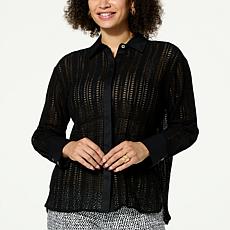 "As Is" WynneCollection Woven Crochet Button-Down Shirt