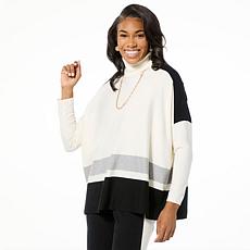 "As Is" WynneLayers Colorblocked SoftKNIT Turtleneck Poncho Sweater