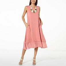 "As Is" WynneLayers Mixed Media Sleeveless Dress with Chiffon Hem