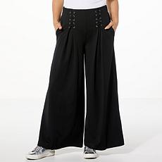 "As Is" WynneLayers Woven Crepe Wide-Leg Pant with Lace-Up Detail