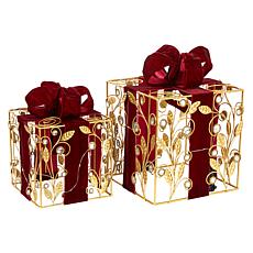 august & leo Battery-Operated LED Gift Box and Bow Set of 2 with Timer