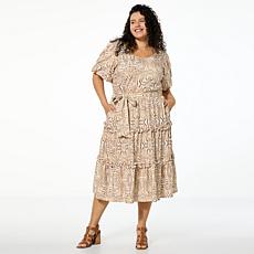 Badgley Mischka Macie Short-Sleeve Tiered Dress