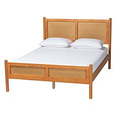 Baxton Studio Jenn Japandi Queen Platform Bed with Rattan Accents