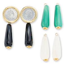 Bellezza 50 Lira Mini Coin Bronze Gemstone Drop Convertible Earrings 