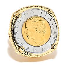 Bellezza 500 Lira Coin Bronze Rope Frame Ring