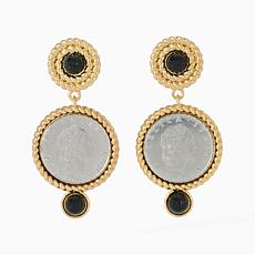 Bellezza Bronze Lira Coin & Black Onyx Dangle Earrings