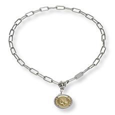 Bellezza Bronze Paperclip Chain Necklace with 3 Lira Coin Pendants