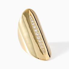 Bellezza Bronze Sculpted Shield Ring with White Topaz