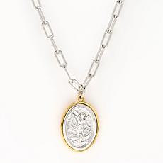 Bellezza Bronze St. Michael Round Pendant Drop 18" Chain Necklace