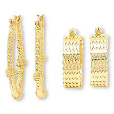 Bellezza Knot and Wide Textured Hoop Earrings 2-Pair Set