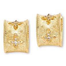 Bellezza White Topaz Textured Huggie Hoop Earrings