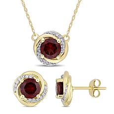 Bellini 10K Yellow Gold Garnet and Diamond Swirl Necklace & Earrings