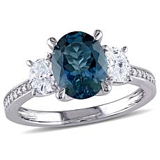 Bellini  14K White Gold London Blue Topaz and Diamond Three-Stone Ring