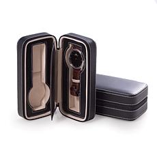 Bey-Berk Black Leather 2-Watch Travel Case