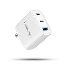 Brookstone 3-Port PD 40W Wall Charger - 2 USB-C, 1 USB-A