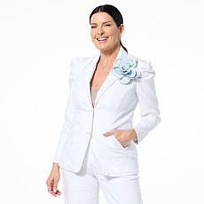 C Wonder by Christian Siriano Puff-Shoulder Denim Blazer