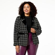 C Wonder Tweed and Faux Leather Moto Jacket