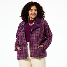 C Wonder Tweed and Faux Leather Moto Jacket