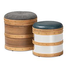 Caleb Fabric and Faux Leather Upholstered 2-Piece Storage Ottoman Set