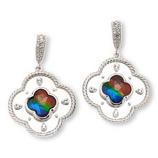 Canadian Ammolite Gems Ammolite and White Topaz Clover Drop Earrings