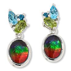 Canadian Ammolite Gems Multigem and Oval Ammolite Drop Earrings