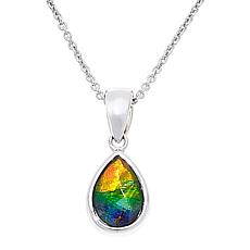 Canadian Ammolite Gems Small Pear-Shape Pendant with 18" Chain 