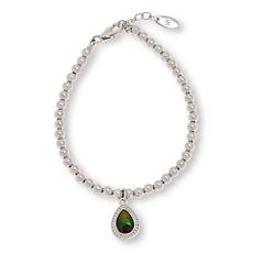 Canadian Ammolite Gems Sterling Silver Bead Bracelet w/Teardrop Charm