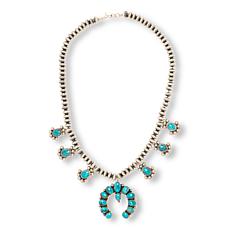 Chaco Canyon 21-3/8" Kingman Turquoise Squash Blossom Station Necklace