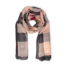 Checkered & Trimmed Faux Silk Scarf by Youzey