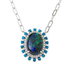 Colleen Lopez Azurite Malachite, White Zircon and Turquoise Necklace