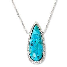 Colleen Lopez Composite Turquoise and White Zircon Pear Halo  Necklace