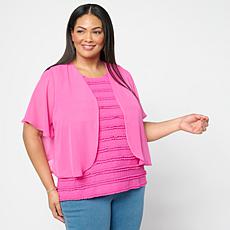 Colleen Lopez Flutter Sleeve Rounded Hem Woven Shrug