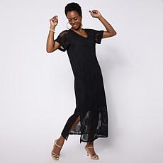 Colleen Lopez Knit Crochet V-Neck Maxi Dress