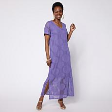 Colleen Lopez Knit Crochet V-Neck Maxi Dress