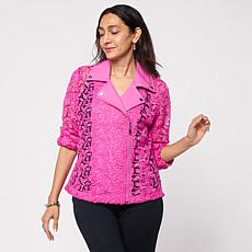 Colleen Lopez Lace Moto Jacket with Solid Trim