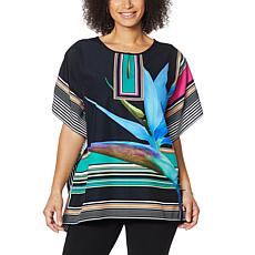 Colleen Lopez Split Neck Printed Woven Poncho